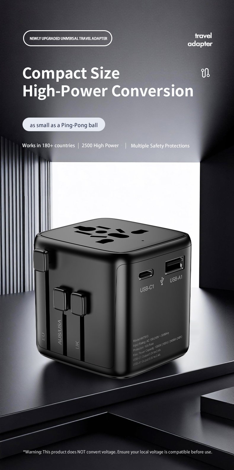 Model 913 travel adapter charging devices during travel