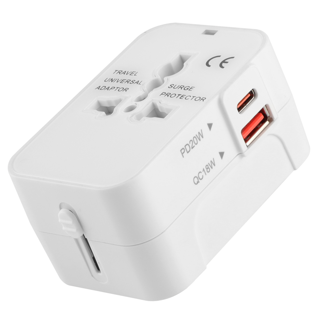 White Model 202 universal travel adapter