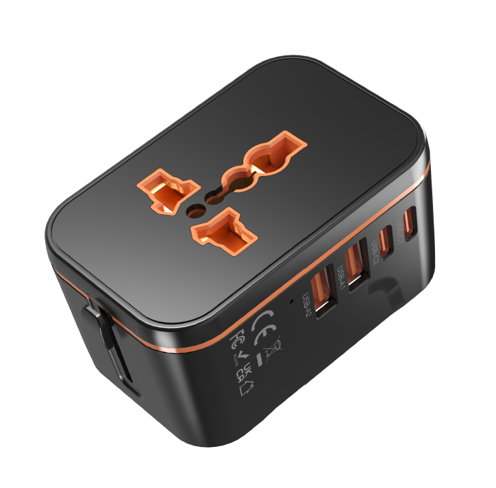 black+orange Model 205 universal travel adapter