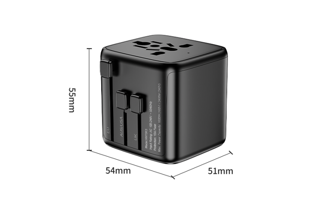 Model 913B universal travel adapter size and dimensions