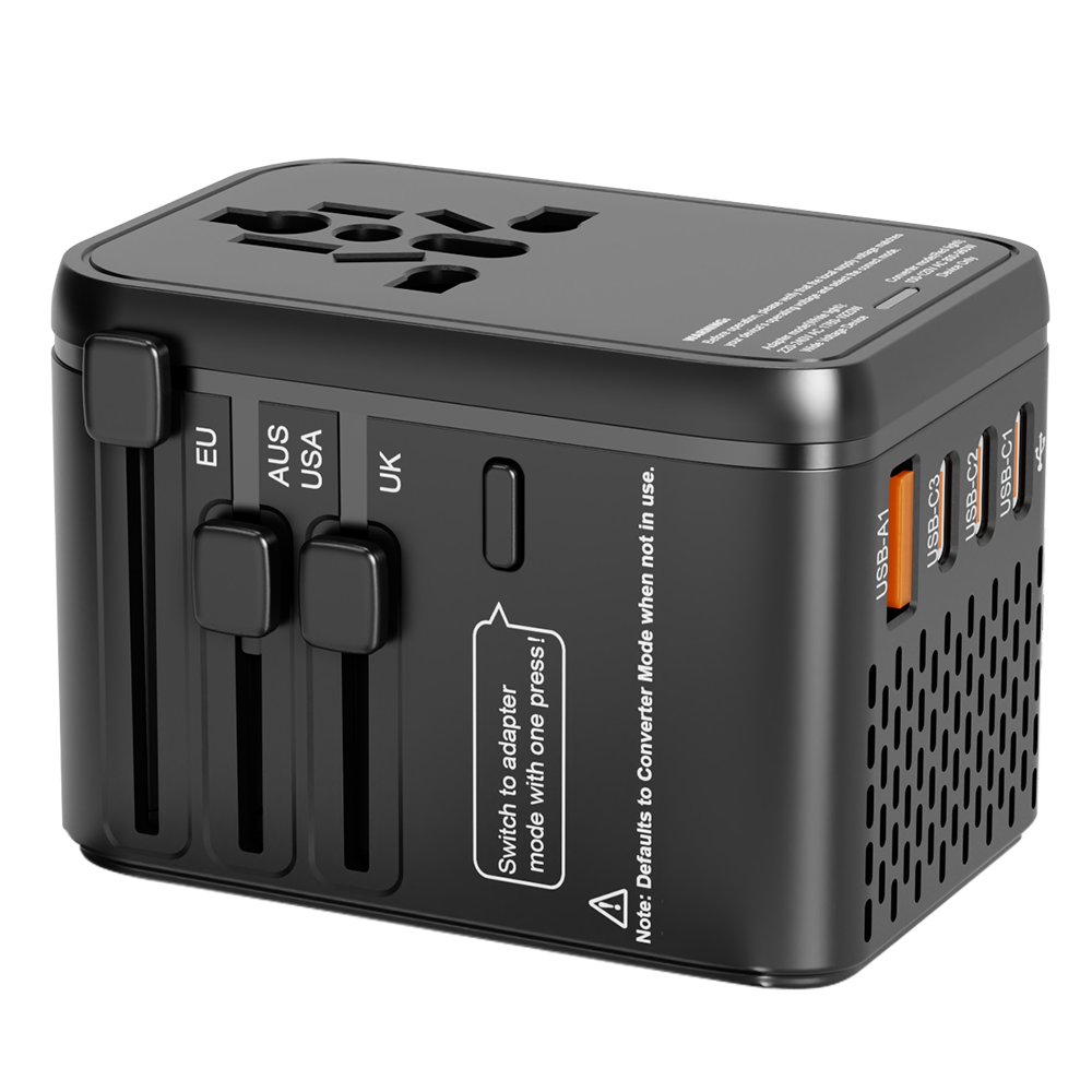 Black 910A travel adapter with converter
