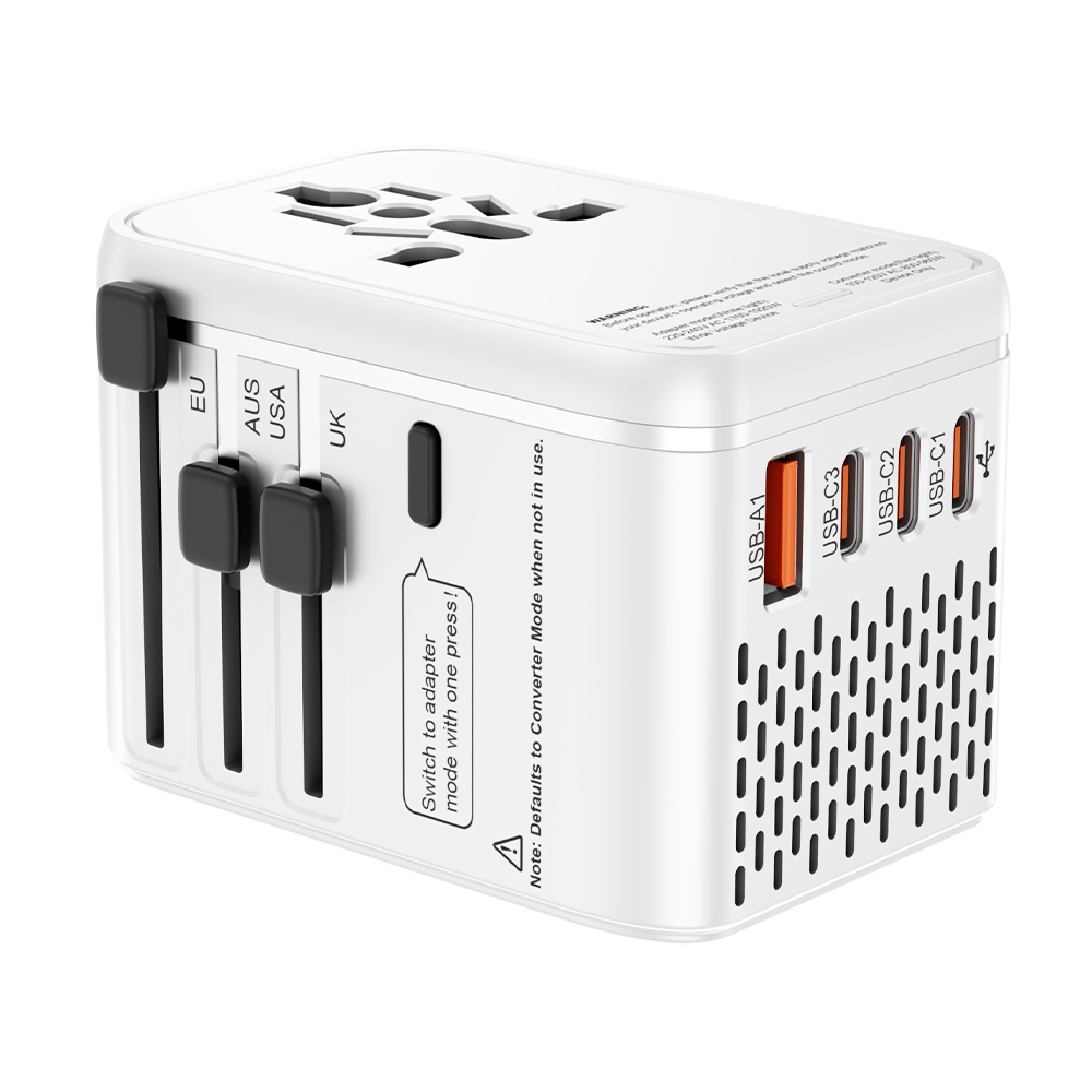 white 910A travel adapter with converter