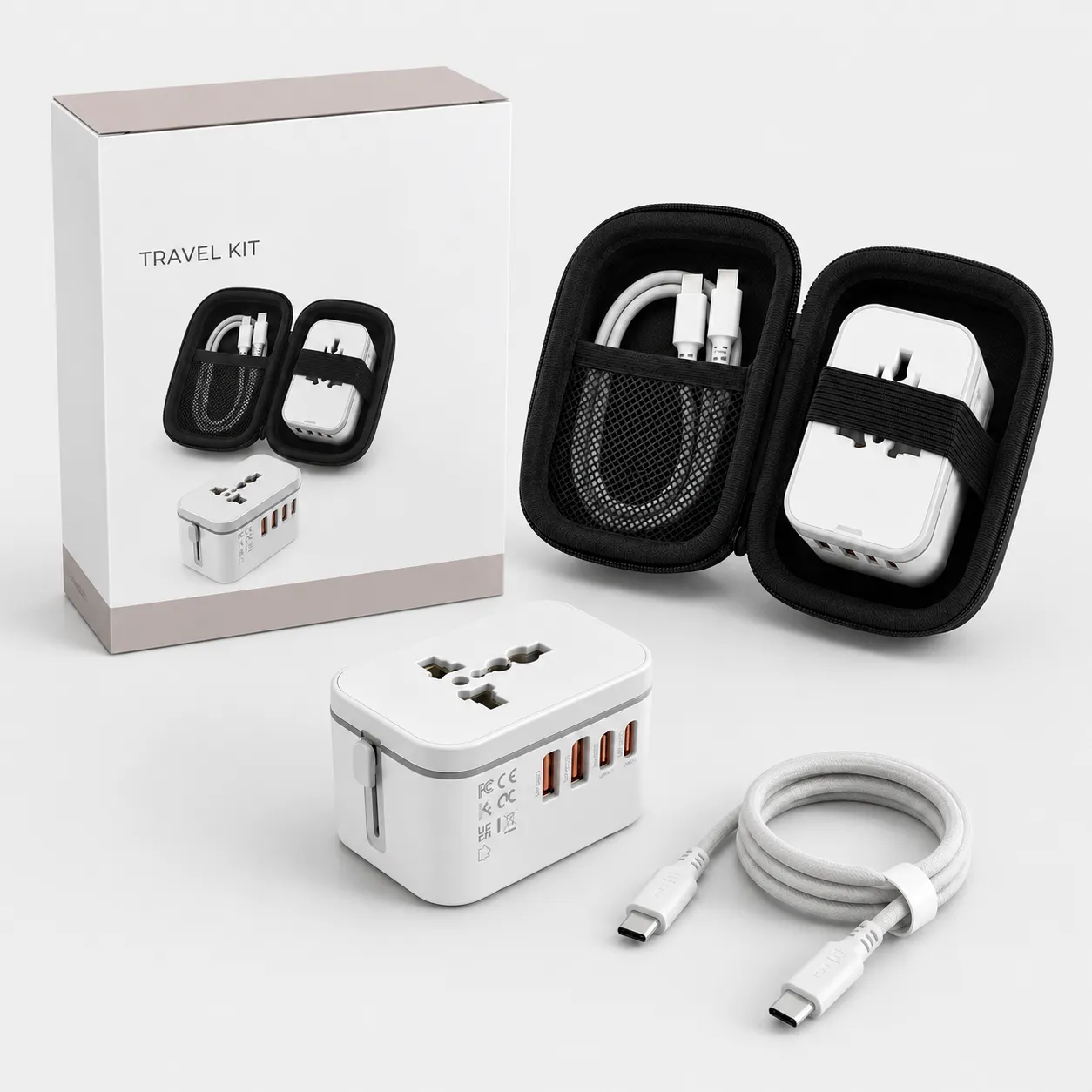 Customized travel adapter gift sets with branded packaging