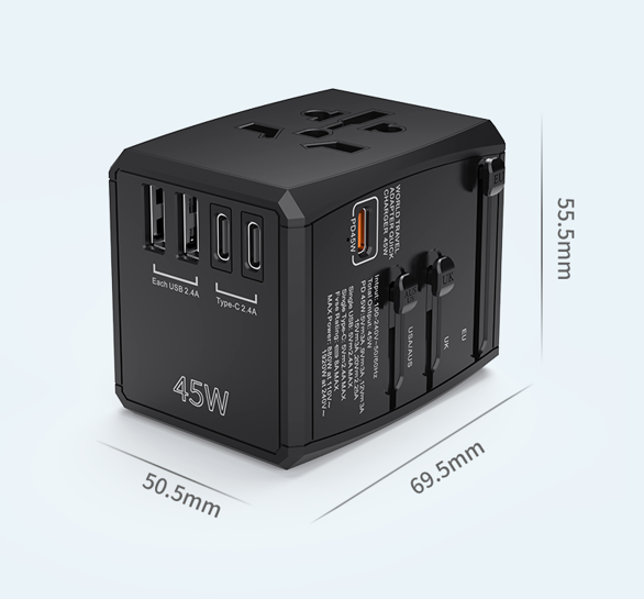 Model 905 2U3C GaN travel adapter dimensions