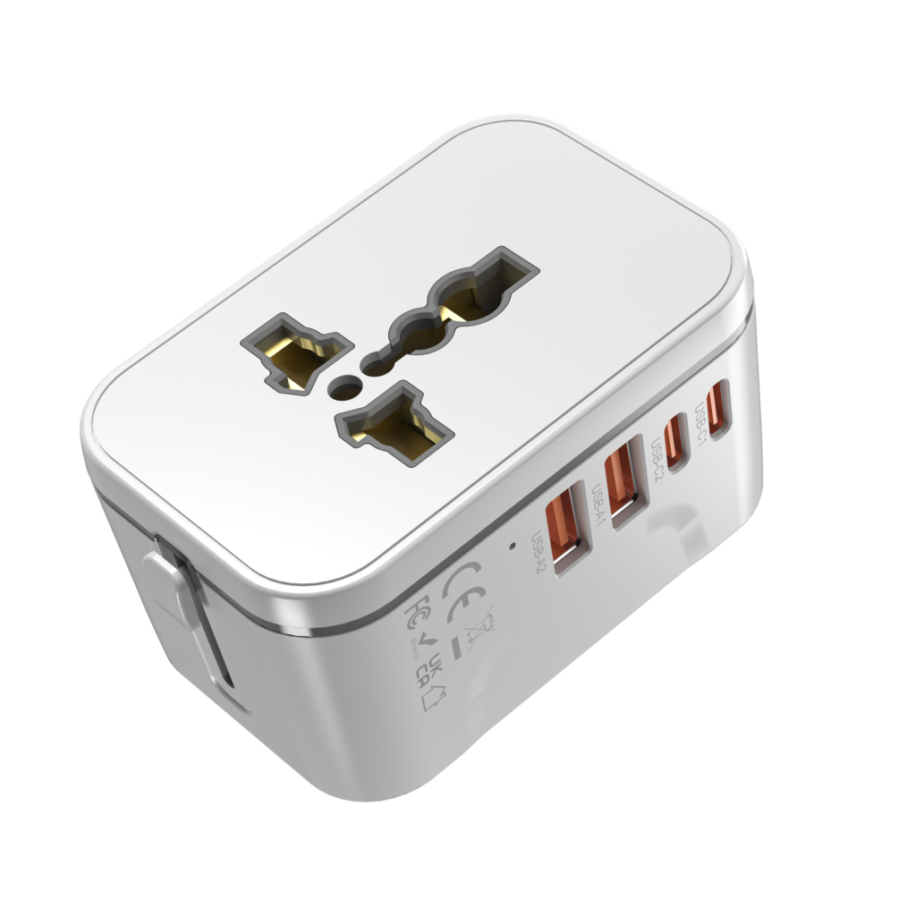 white+gray Model 205 universal travel adapter